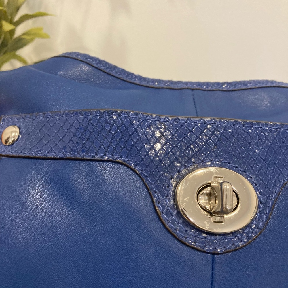 Coach Penelope Royal Blue Leather and Snake Embossed Crossbody Bag - Picture 14 of 15